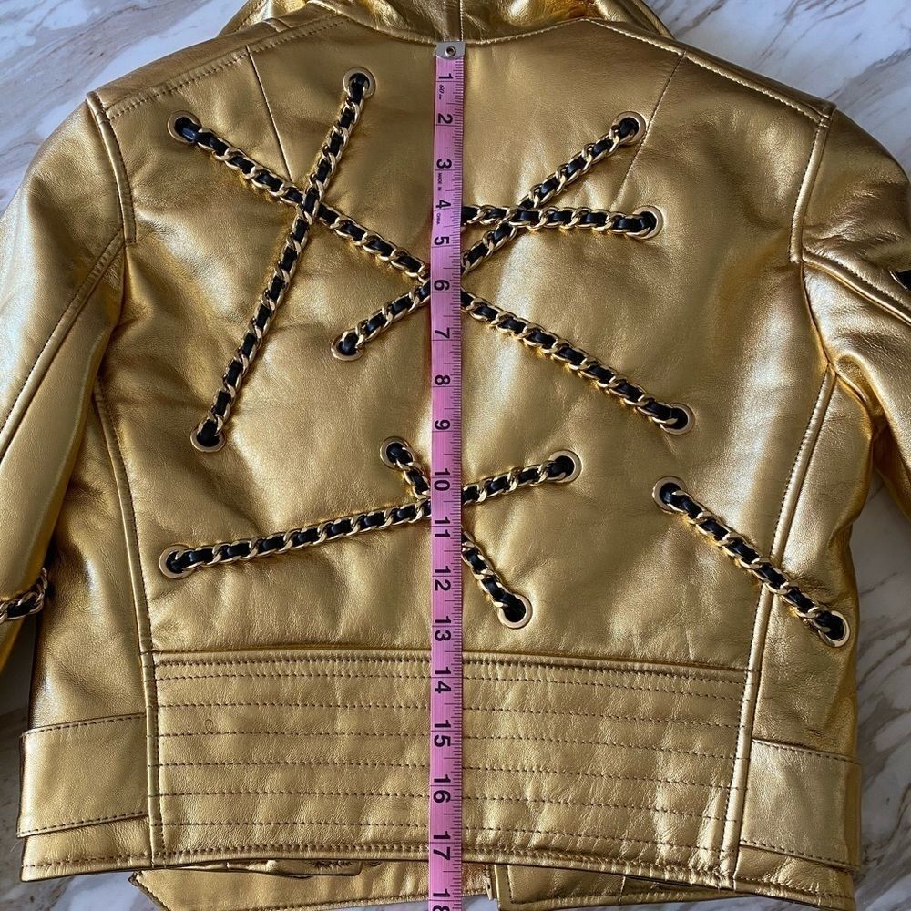Gold Leather Moschino “H&Moschino” Crop Jacket NWT by Jeremy Scott Size XS - Picture 9 of 17